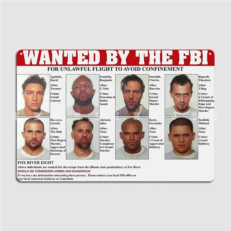 Vintage Home Cinema - Prison Break FBI Wanted Poster Metal