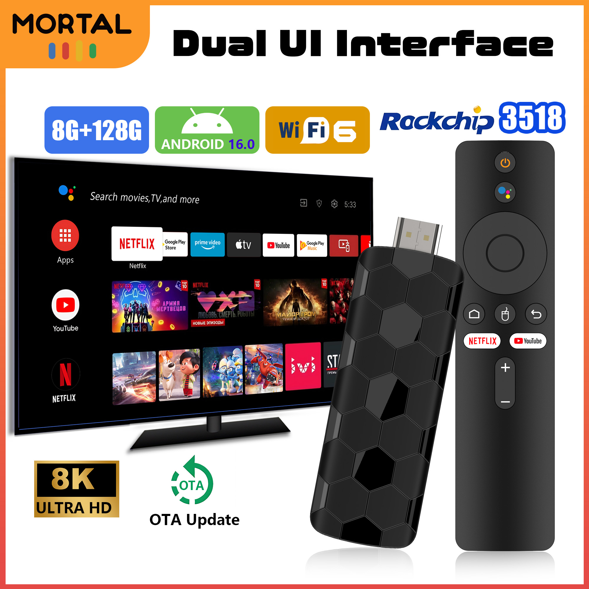 Mortal R3+ TV Stick Android 16 - Home Cinema Youtube recensie en prijs